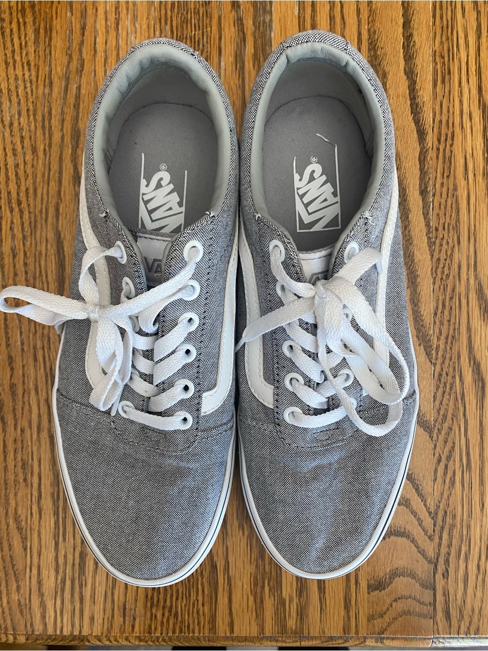 Vans Gray Canvas Low-Top Sneakers with White Stripe and Laces